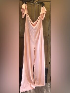 NWT Boohoo Bardot Blush Pink Wide-Leg Jumpsuit Size 8